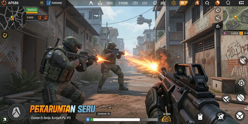 Screenshot AP686 menampilkan aksi seru di medan perang FPS.