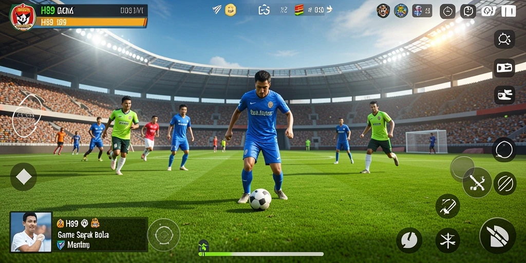 Tampilan gameplay H89 yang mendebarkan dengan aksi sepak bola seru.