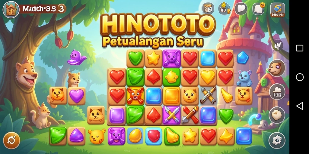 Tampilan gameplay HINOTOTO dengan aksi Match-3 yang seru.