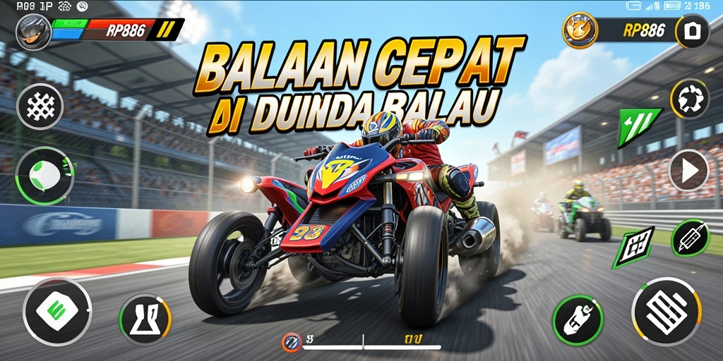 Tampilan gameplay seru dari RP886 dengan mobil balap cepat.