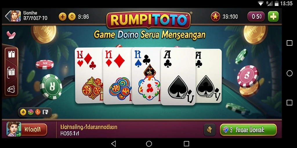 Tampilan gameplay seru dalam RUMPITOTO dengan suasana Domino yang menantang.